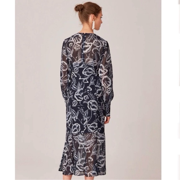 C/MEO Collection Discretion Navy Blue Floral Print Midi Dress - Sz S - Picture 3 of 16